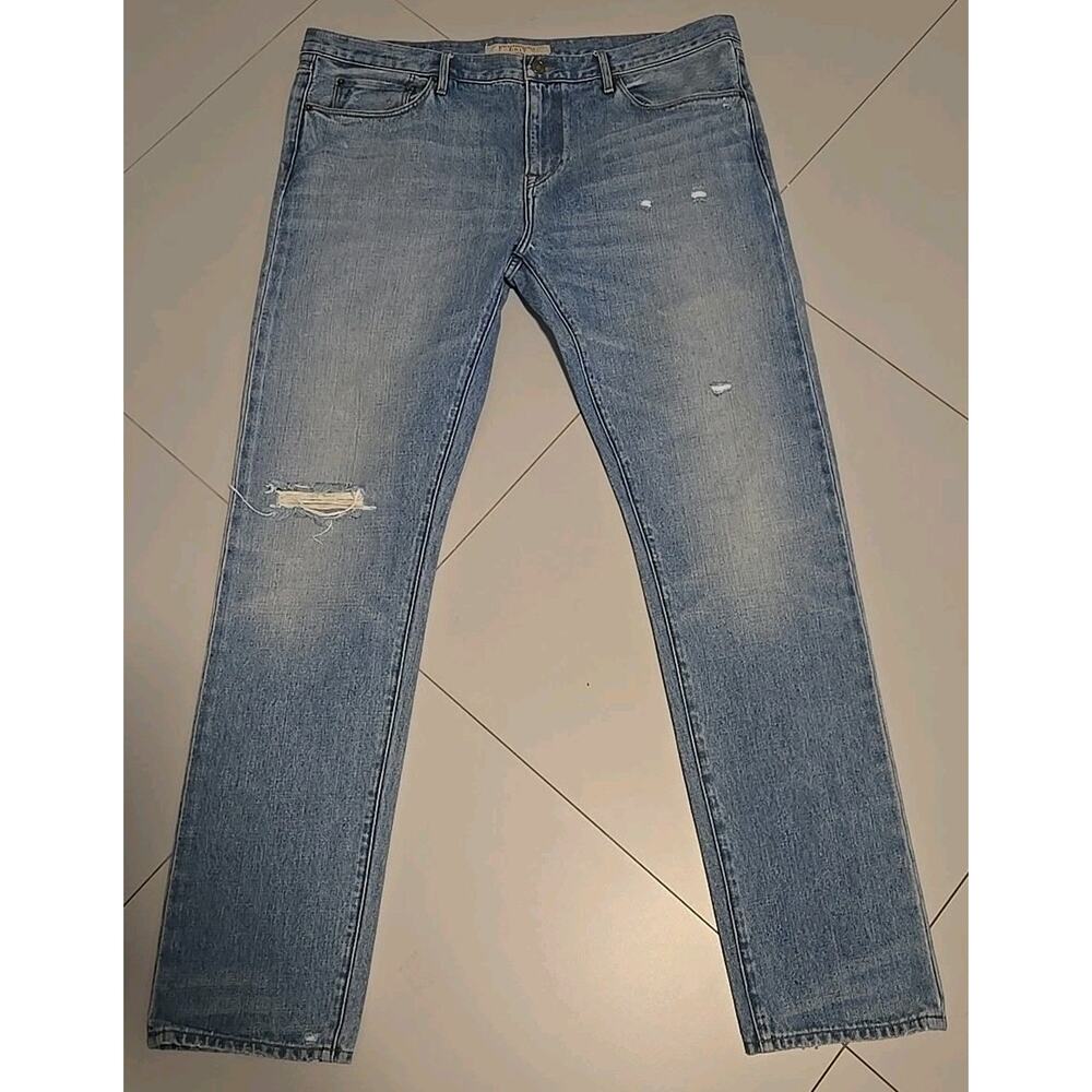 Burberry Brit Men’s Jeans Slim 40x34 Blue Light Wash Distressed Ripped Fringe